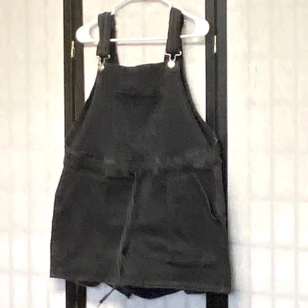 Maurices Black Denim Shortalls XL Tie Waist Bib Overalls Faded Summer Style - Picture 4 of 9